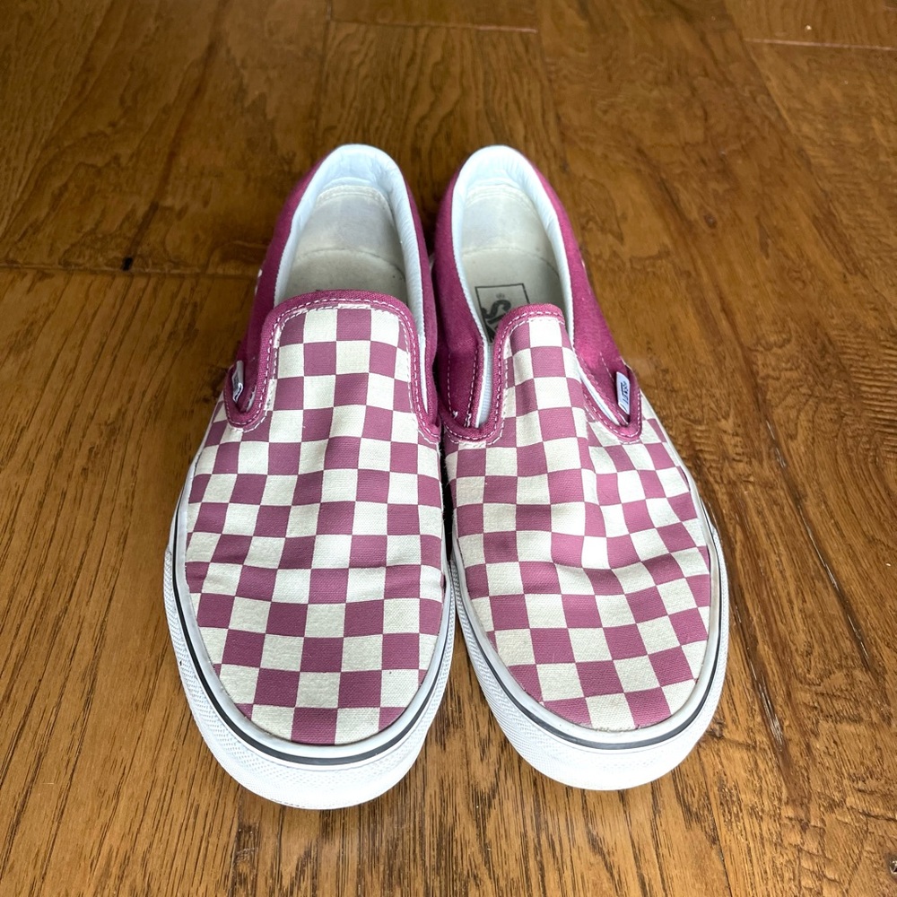 Maroon Checkered Slip On Vans